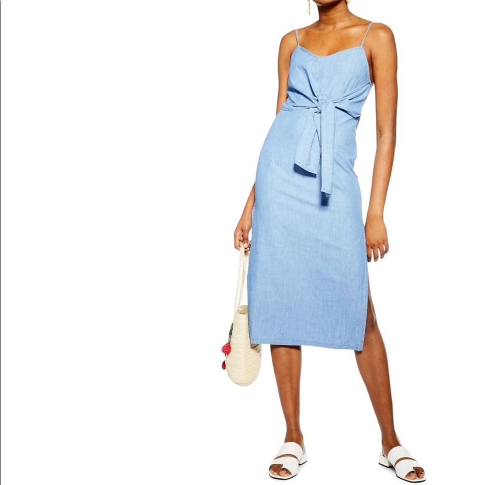 TOPSHOP 💙 Blue Denim Chambray Cotton Tie Midi - tags removed but never worn.